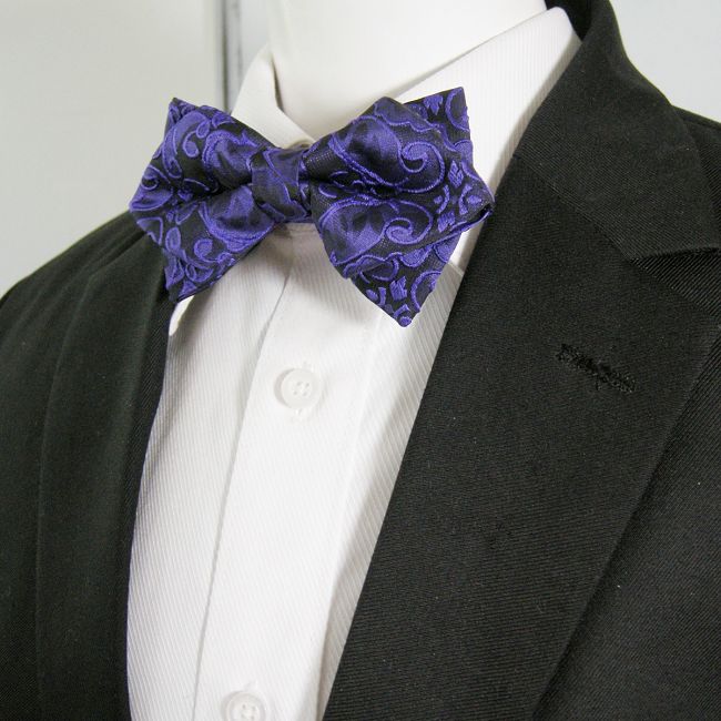 Purple Black Paisley Mens Pre Tied Ajustable Blend Wedding Dress