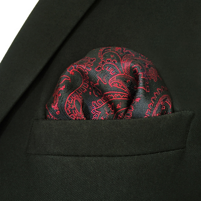 S&W SHLAX&WING Red for Wedding Party Paisley Silk Matching Pocket Square Only