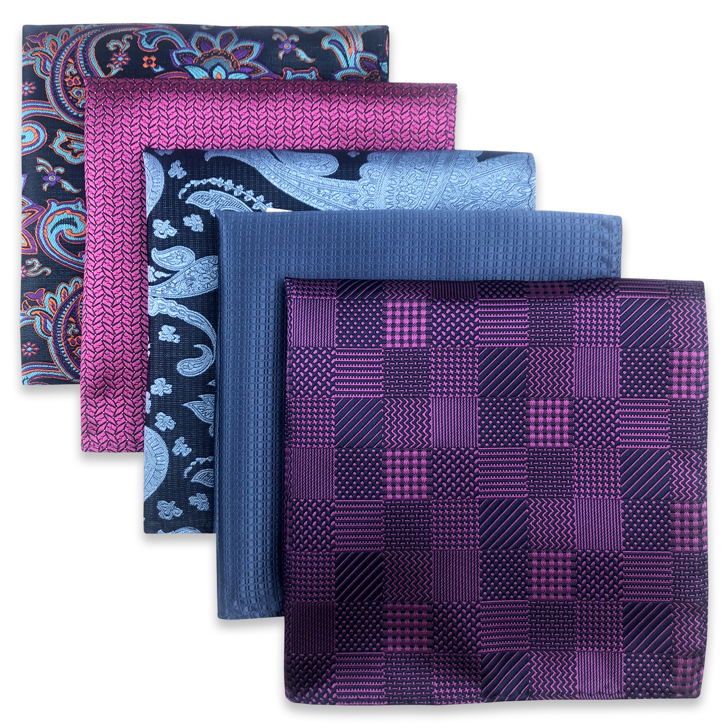 Shlax&Wing 5 Pieces Assorted Mens Pocket Square Handkerchiefs Set