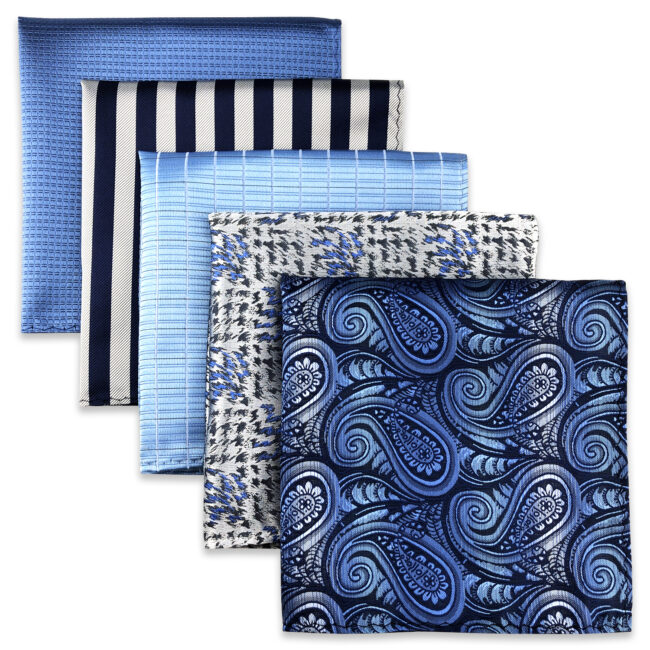 SHLAX&WING 5 Pieces Assorted Mens Silk Pocket Square Handkerchiefs Set 