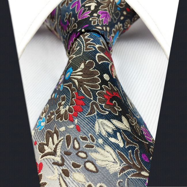 New Classic Floral Light Blue White JACQUARD WOVEN 100% Silk Men's Tie Necktie